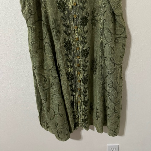 Style In Fashion Fairycore Embroidered Floral Midi Dress Washed Green Plus Size - Picture 4 of 8